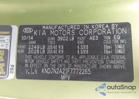 2015 Kia Soul из США, поврежденный, VIN KNDJN2A21F7772265